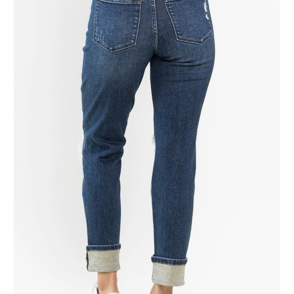 Nwt Judy Blue Stylish Blue Distressed Jeans with plaid under distress. 14w & 18w - Picture 5 of 6